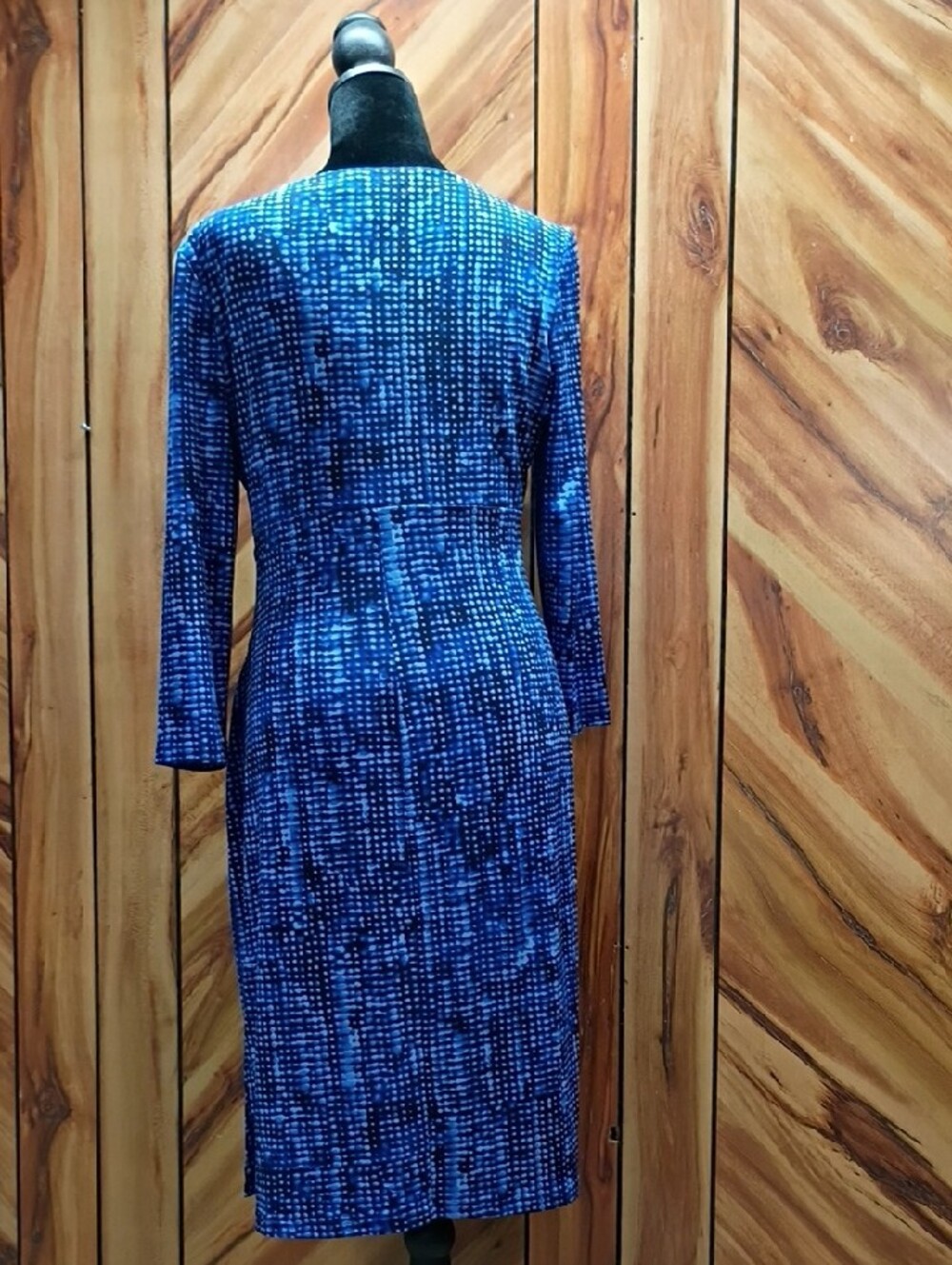 Lauren Ralph Lauren Blue Patterned Wrap-Style Midi Dress Size 8 - Picture 2 of 9